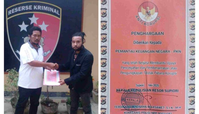 PKN Terima Piagam Penghargaan dari Kapolri melalui Kapolres Supiori Papua